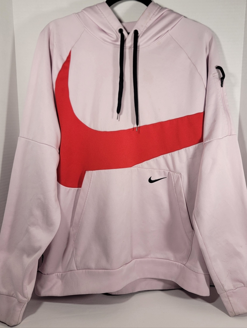 Nike Men’s Light Pink Hoodie with Red Swoosh